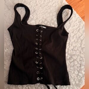 Fashion Nova Black Lace-Up Tank Top